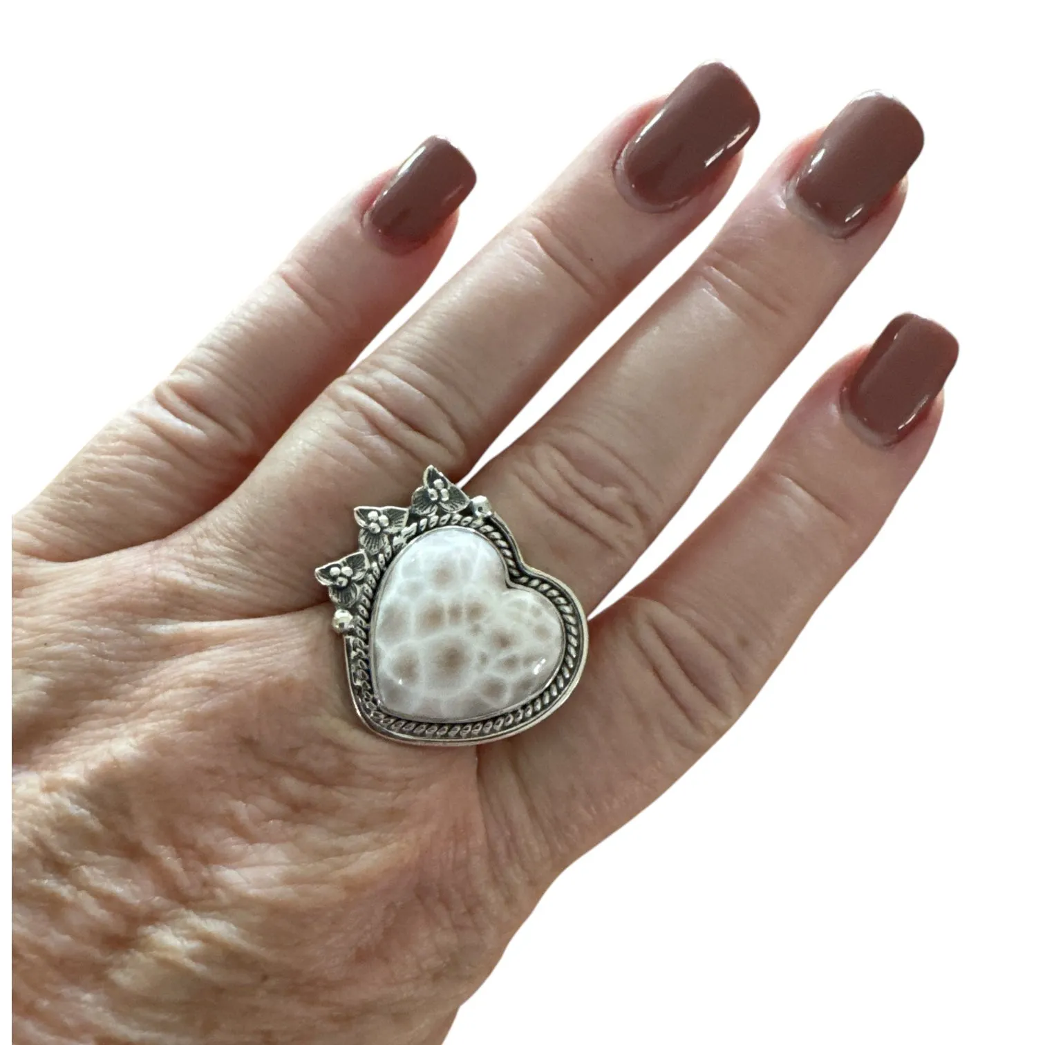 HEART Natrolite Solid 925 Sterling Silver Ring 9.5
