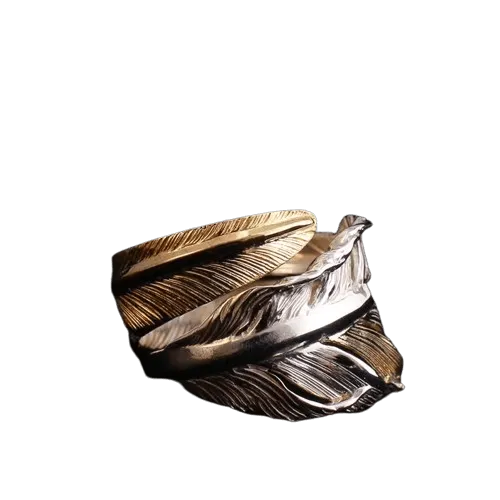 Horizon Blue Wide Feather Ring/Point Gold