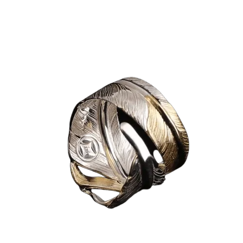 Horizon Blue Wide Feather Ring/Point Gold