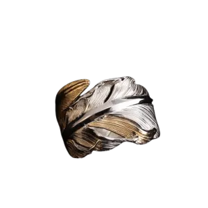 Horizon Blue Wide Feather Ring/Point Gold
