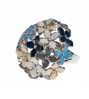 Huge Blue and White Flower Statement Ring