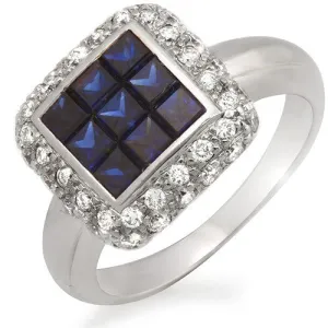 Invisible Set Blue Sapphire & Diamond Ring In 18k White Gold