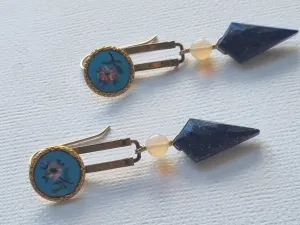 iron maiden | antique button opal lapis lazuli long earrings