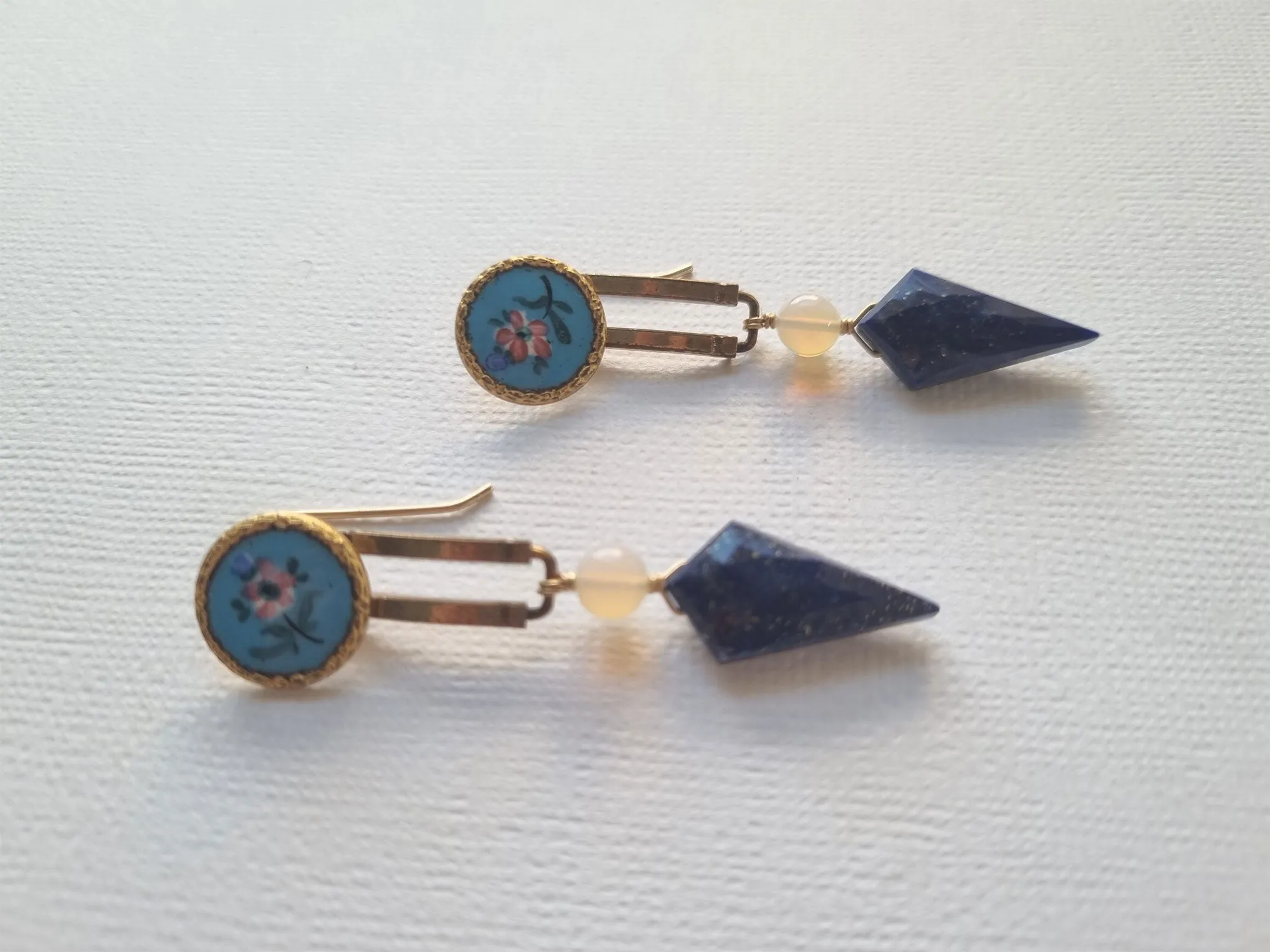 iron maiden | antique button opal lapis lazuli long earrings