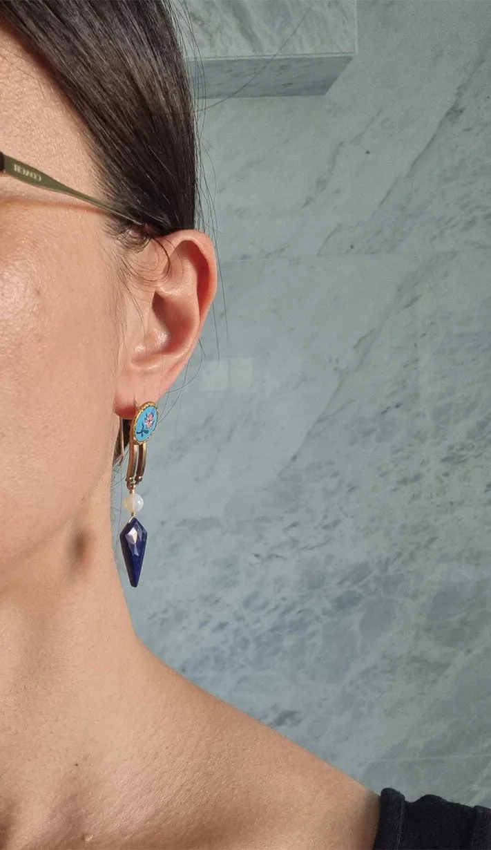 iron maiden | antique button opal lapis lazuli long earrings