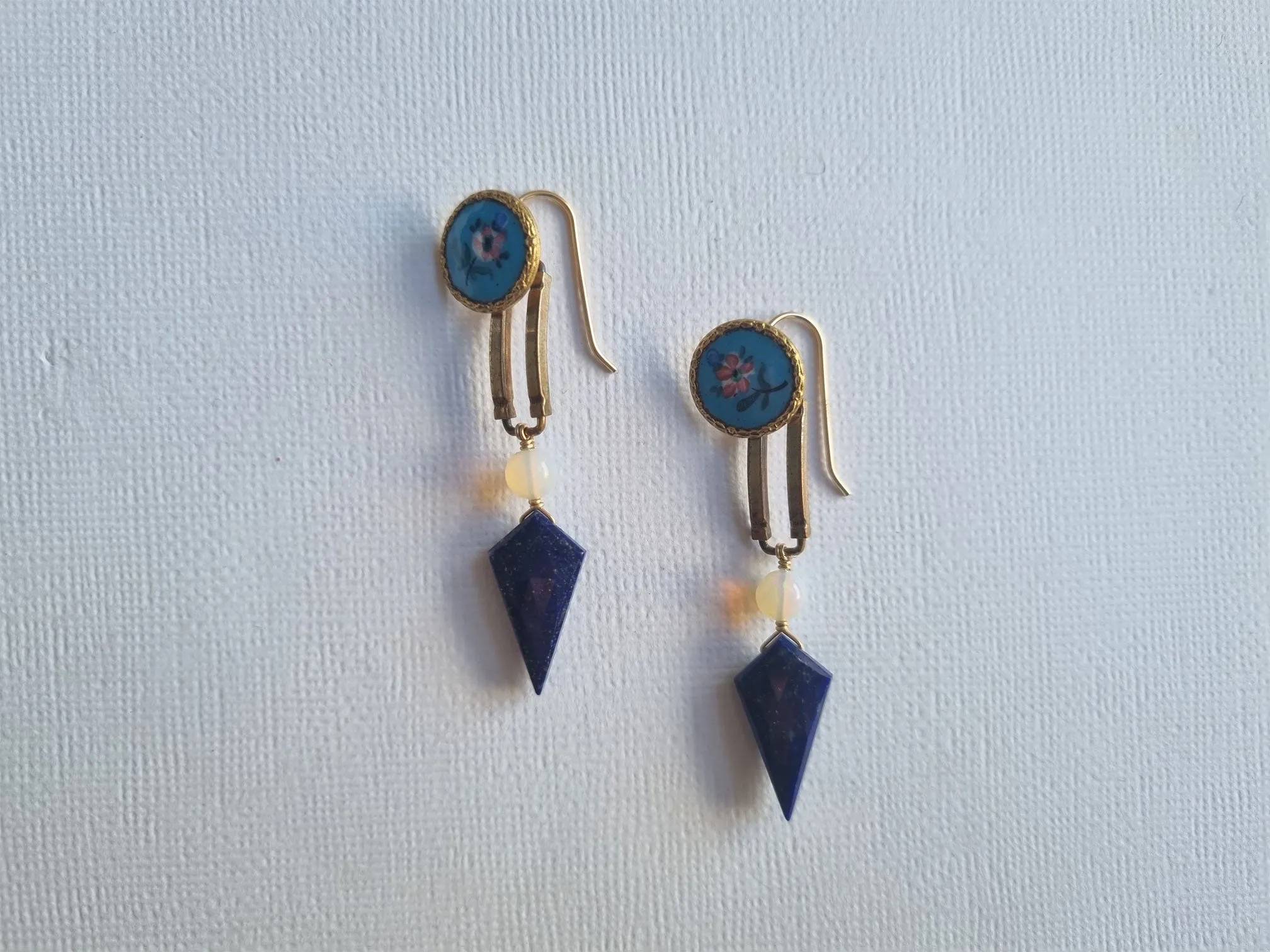 iron maiden | antique button opal lapis lazuli long earrings