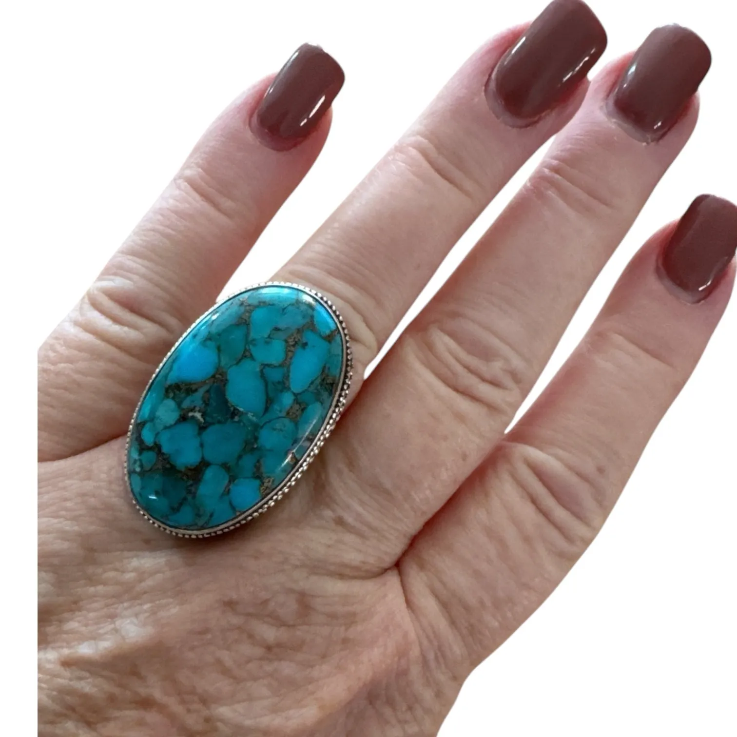 Kingman Blue Copper Turquoise Solid 925 Sterling Silver Ring 6.5