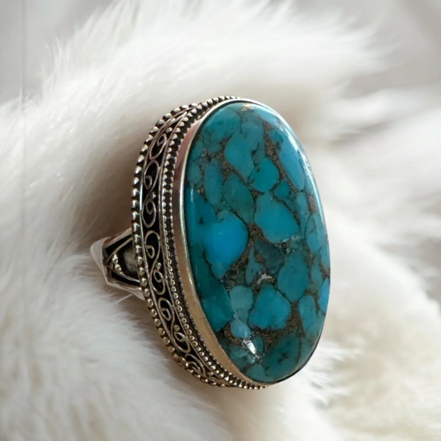 Kingman Blue Copper Turquoise Solid 925 Sterling Silver Ring 6.5