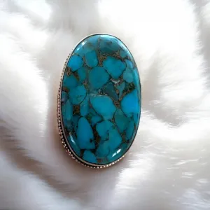 Kingman Blue Copper Turquoise Solid 925 Sterling Silver Ring 6.5