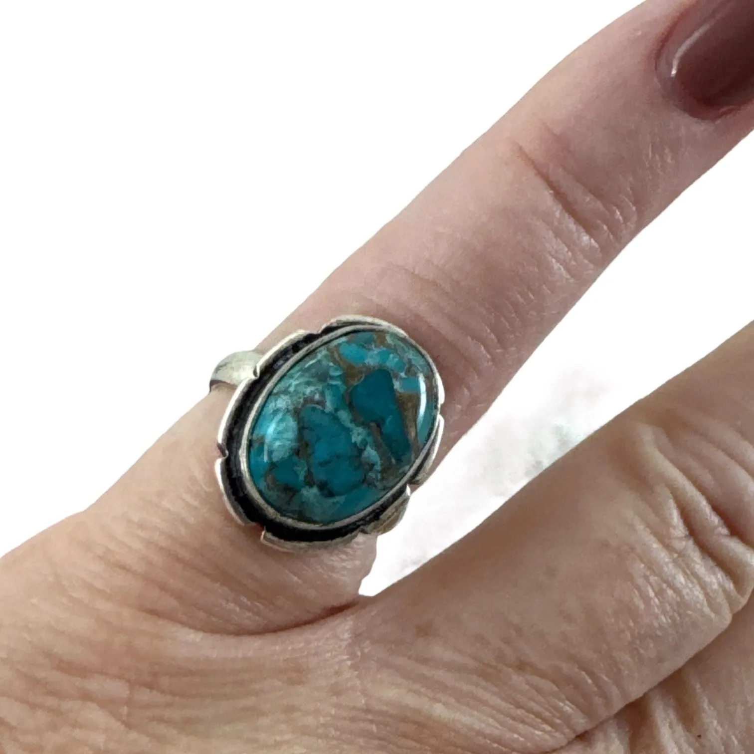 Kingman Turquoise Solid 925 Sterling Silver Ring 4