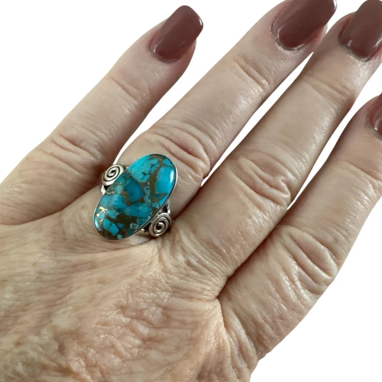 Kingman Turquoise Solid 925 Sterling Silver Ring 6