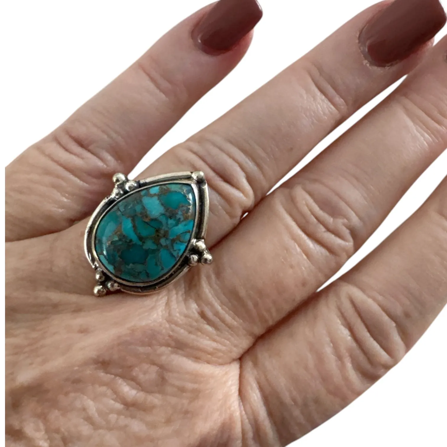 Kingman Turquoise Solid 925 Sterling Silver Ring 7