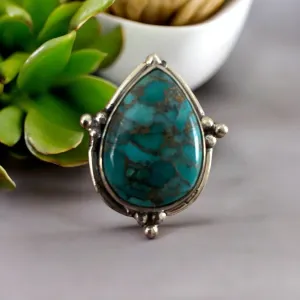 Kingman Turquoise Solid 925 Sterling Silver Ring 7