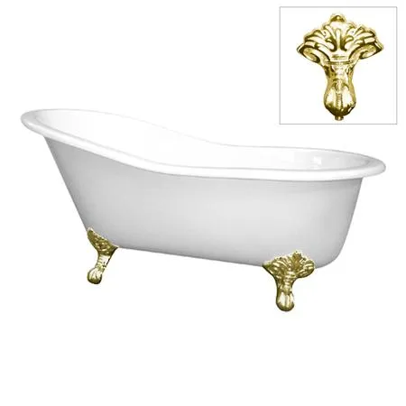 Kingston Brass VCT7D653129B2 Vintage Cast Iron Bathtub With Polished Brass Legs, Polished Brass