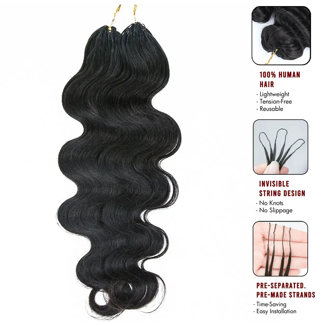 Knotless Pre-Separated Feather Crochet Hair Extension Body Wave Human Hair
