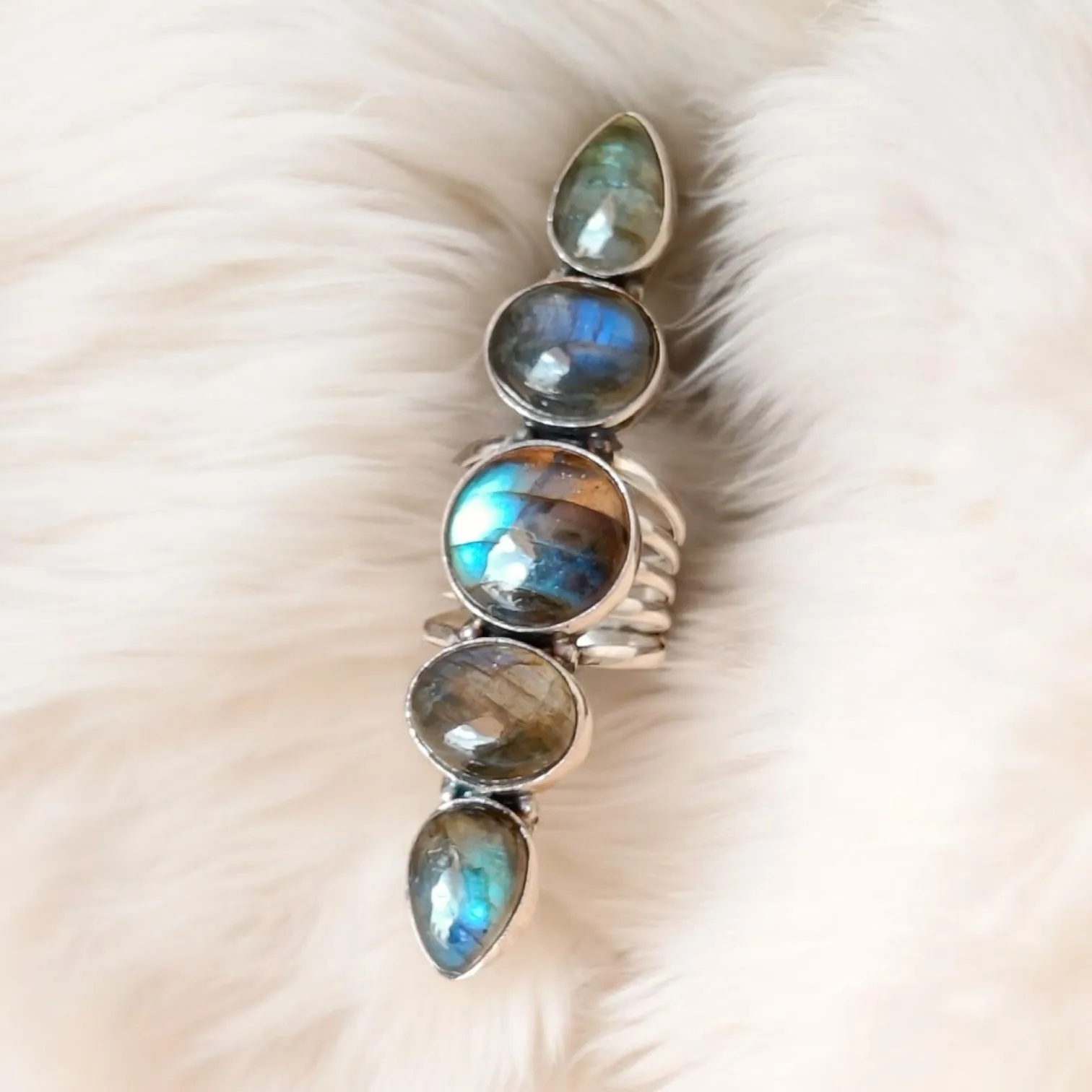 Labradorite Solid 925 Sterling Silver Ring 8.5