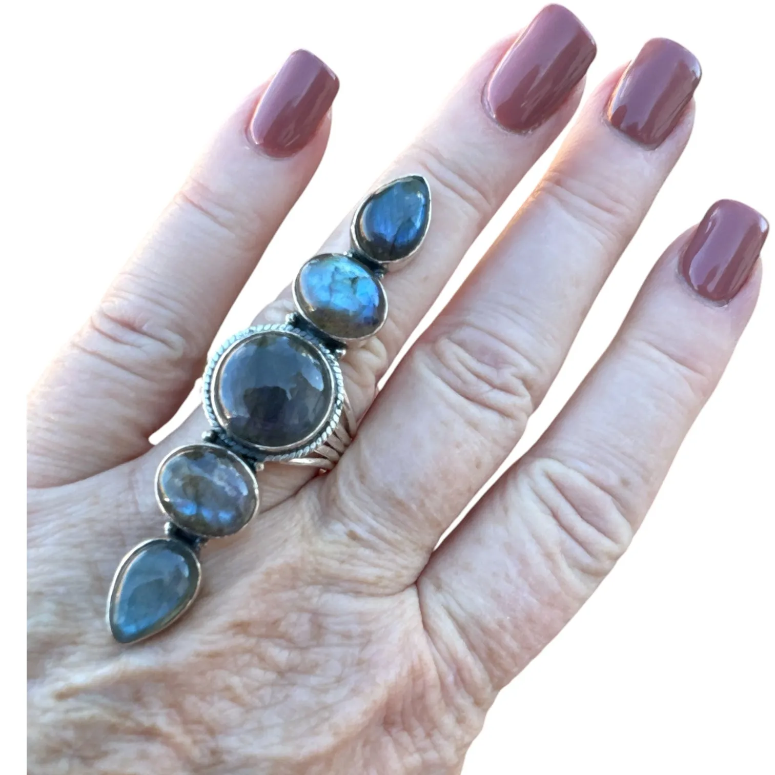 Labradorite Solid 925 Sterling Silver Ring 8.5