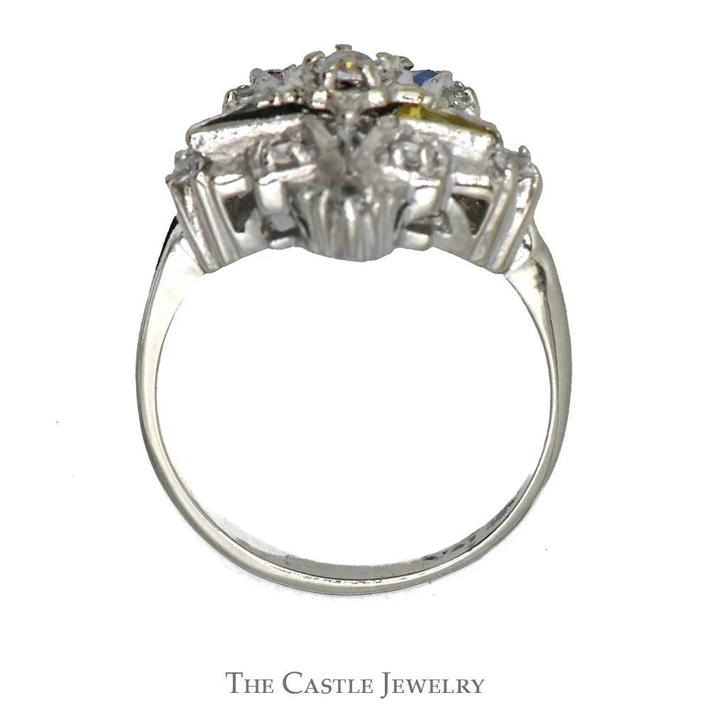Ladies Eastern Star Ring with White Sapphires in 10K White Gold