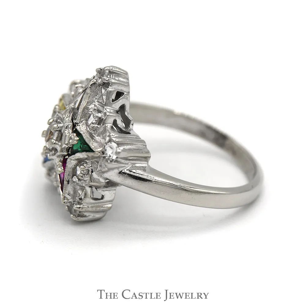 Ladies Eastern Star Ring with White Sapphires in 10K White Gold