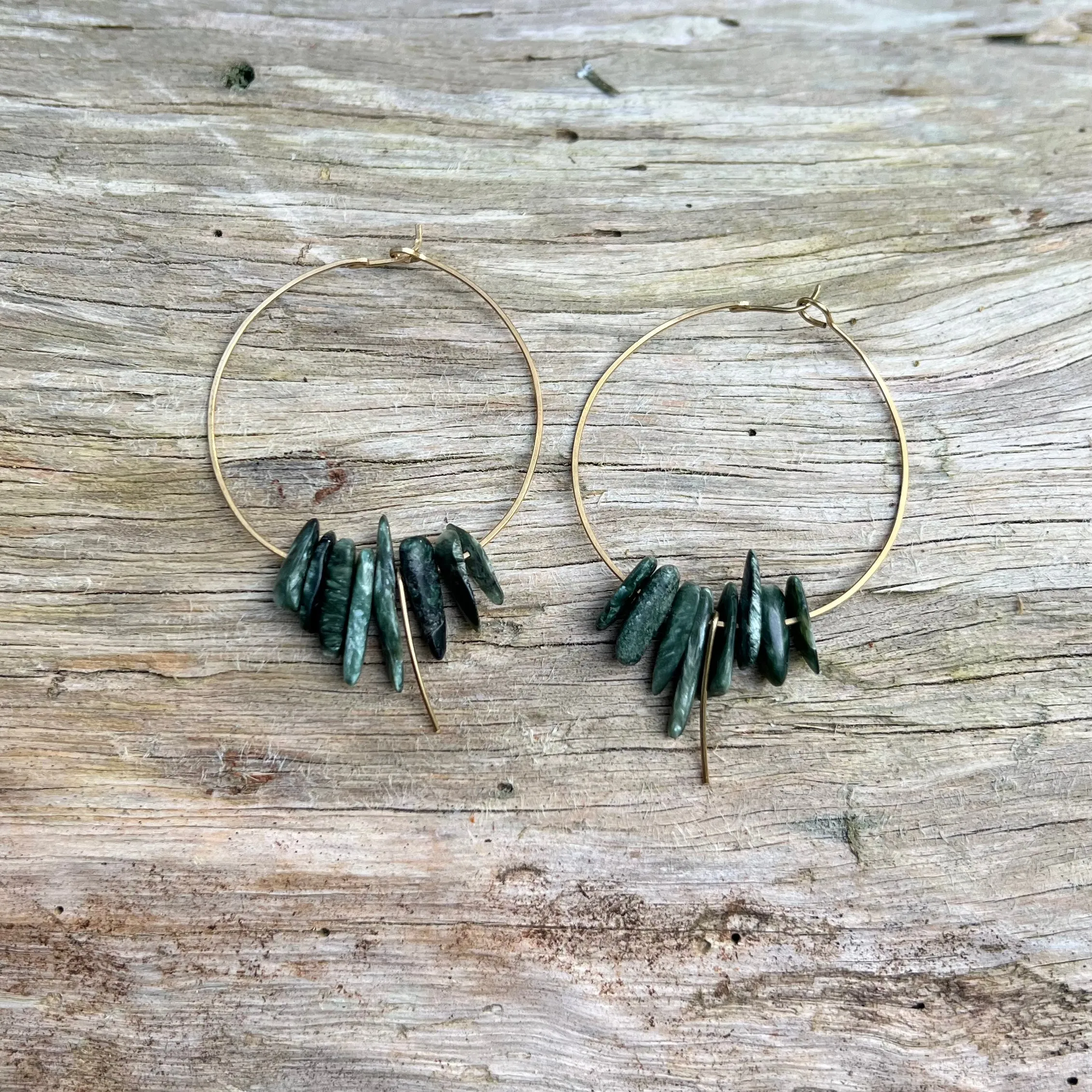Large Crystal Fringe Hoop Earrings with Healing Gemstones in Sterling Silver & Brass