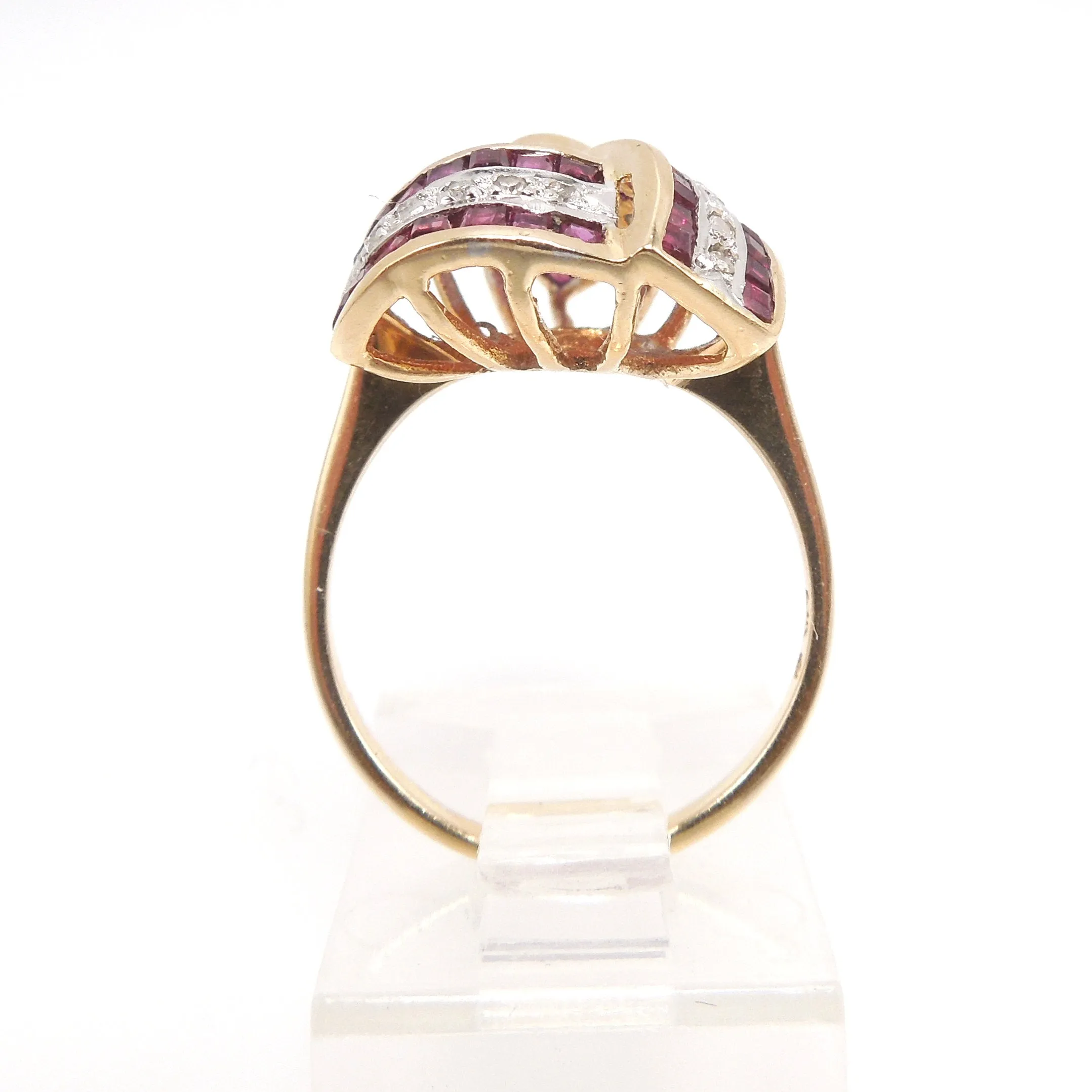 Large Ruby and Diamond Infinity Swirl Ring in Yellow Gold