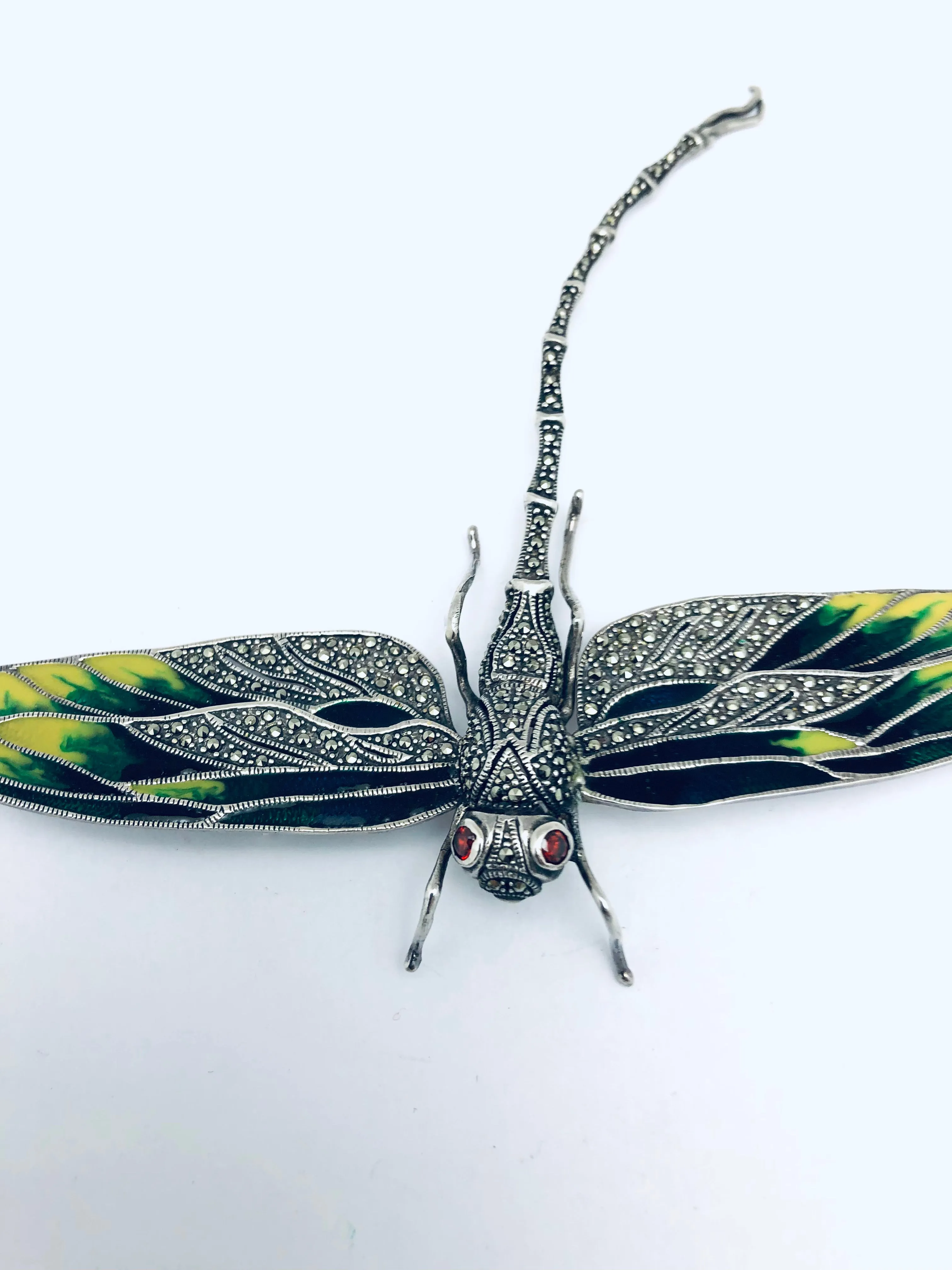 Large sterling Silver Enamel Dragonfly Brooch