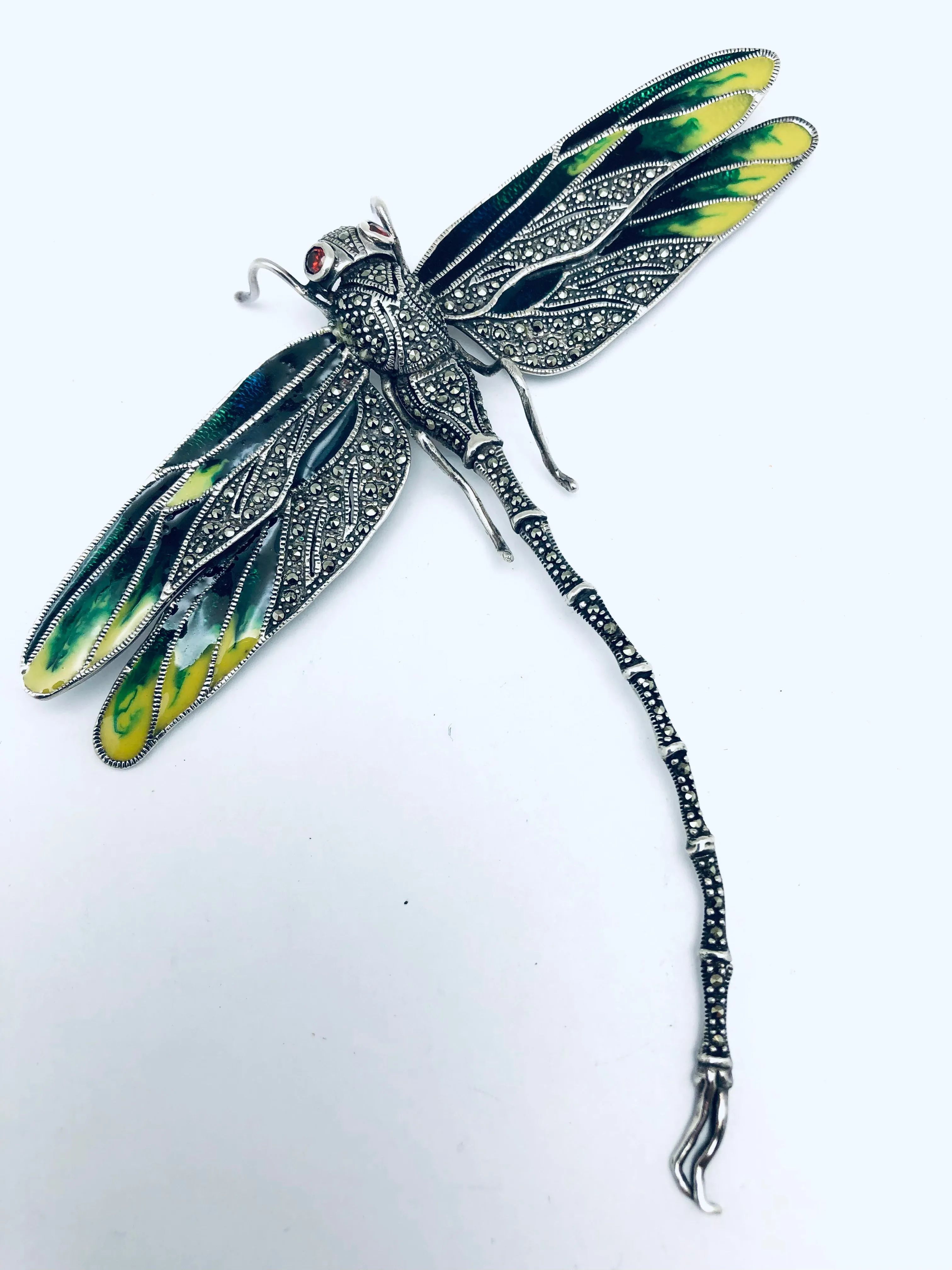 Large sterling Silver Enamel Dragonfly Brooch