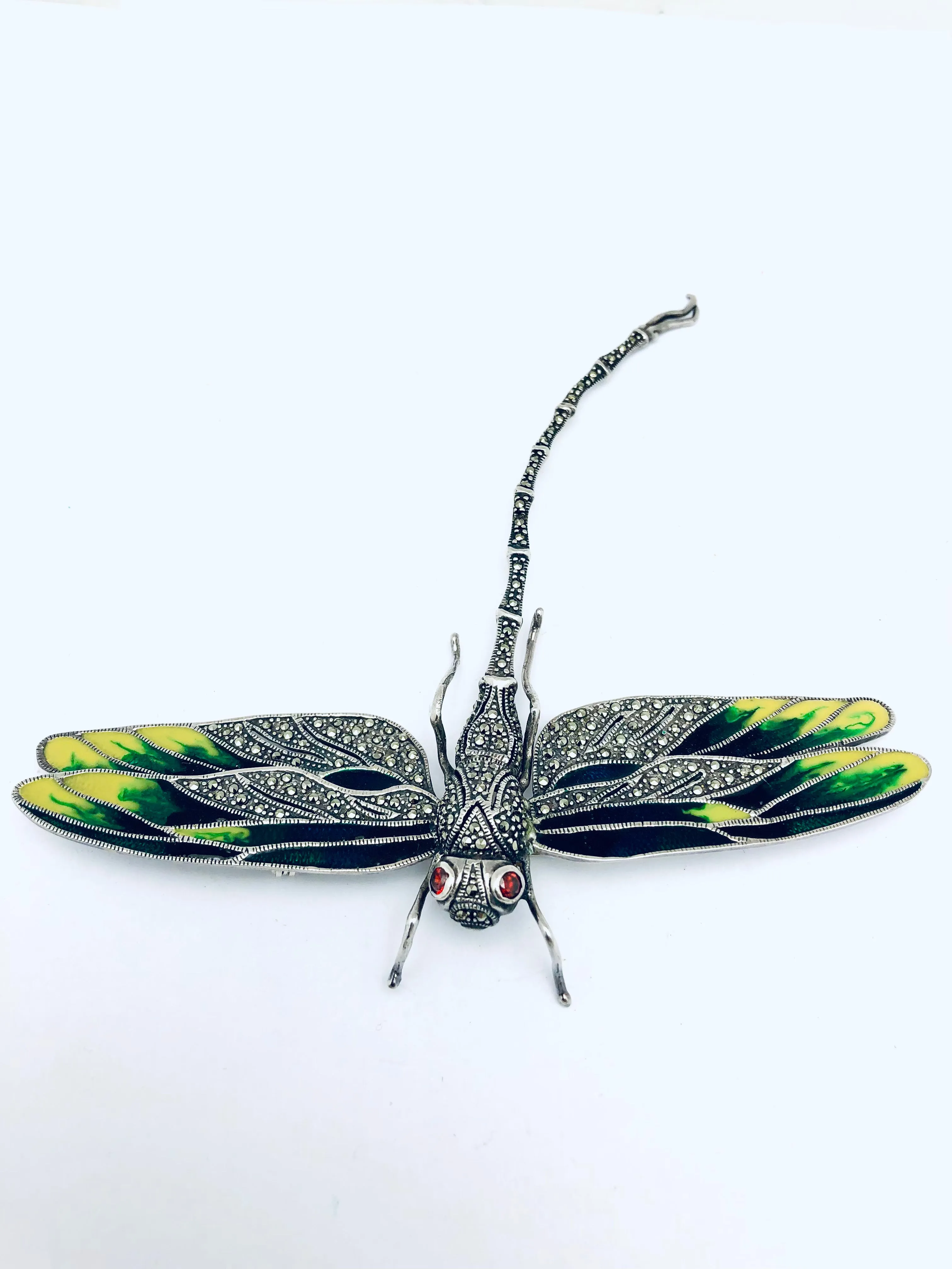 Large sterling Silver Enamel Dragonfly Brooch