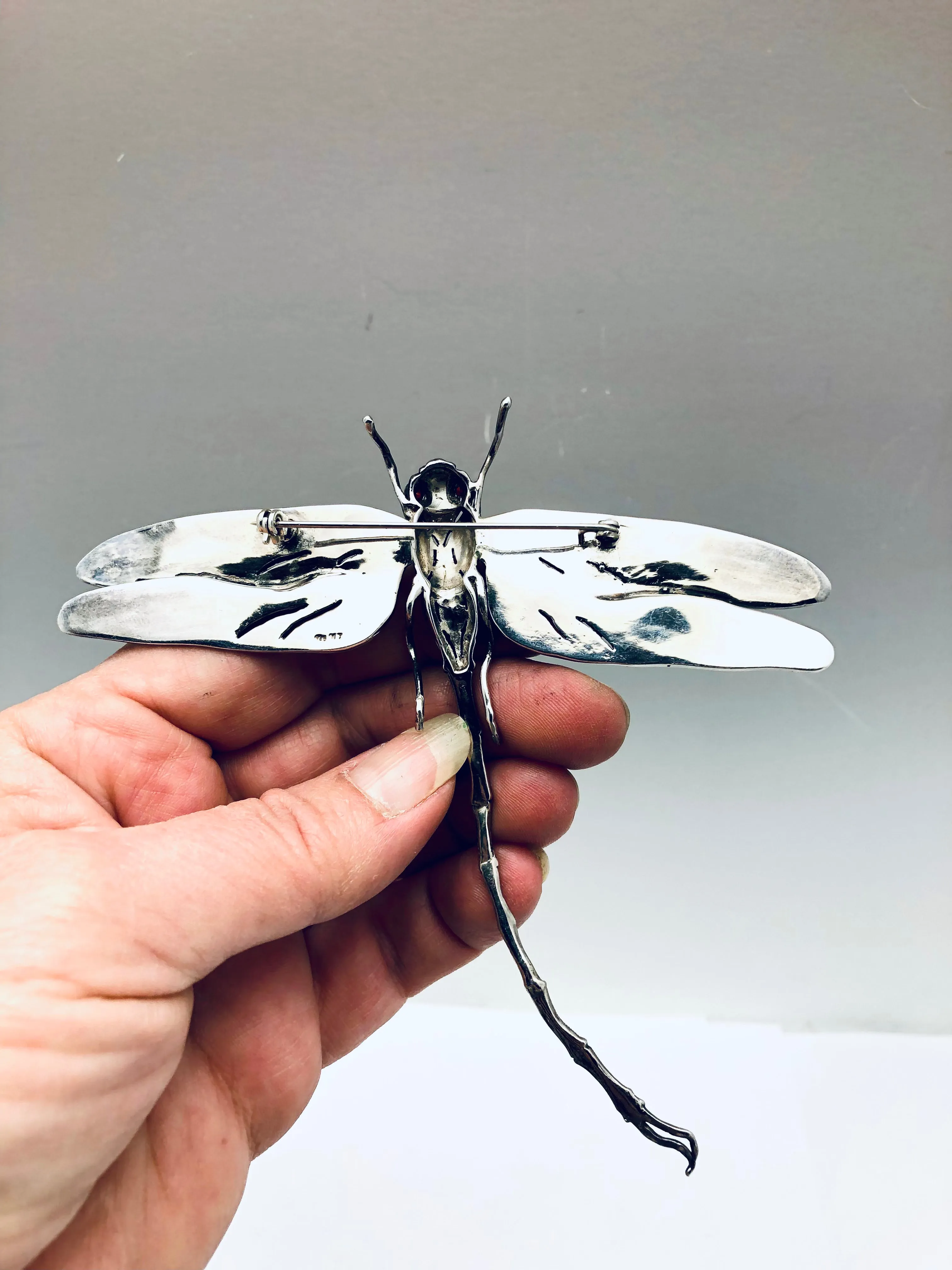 Large sterling Silver Enamel Dragonfly Brooch