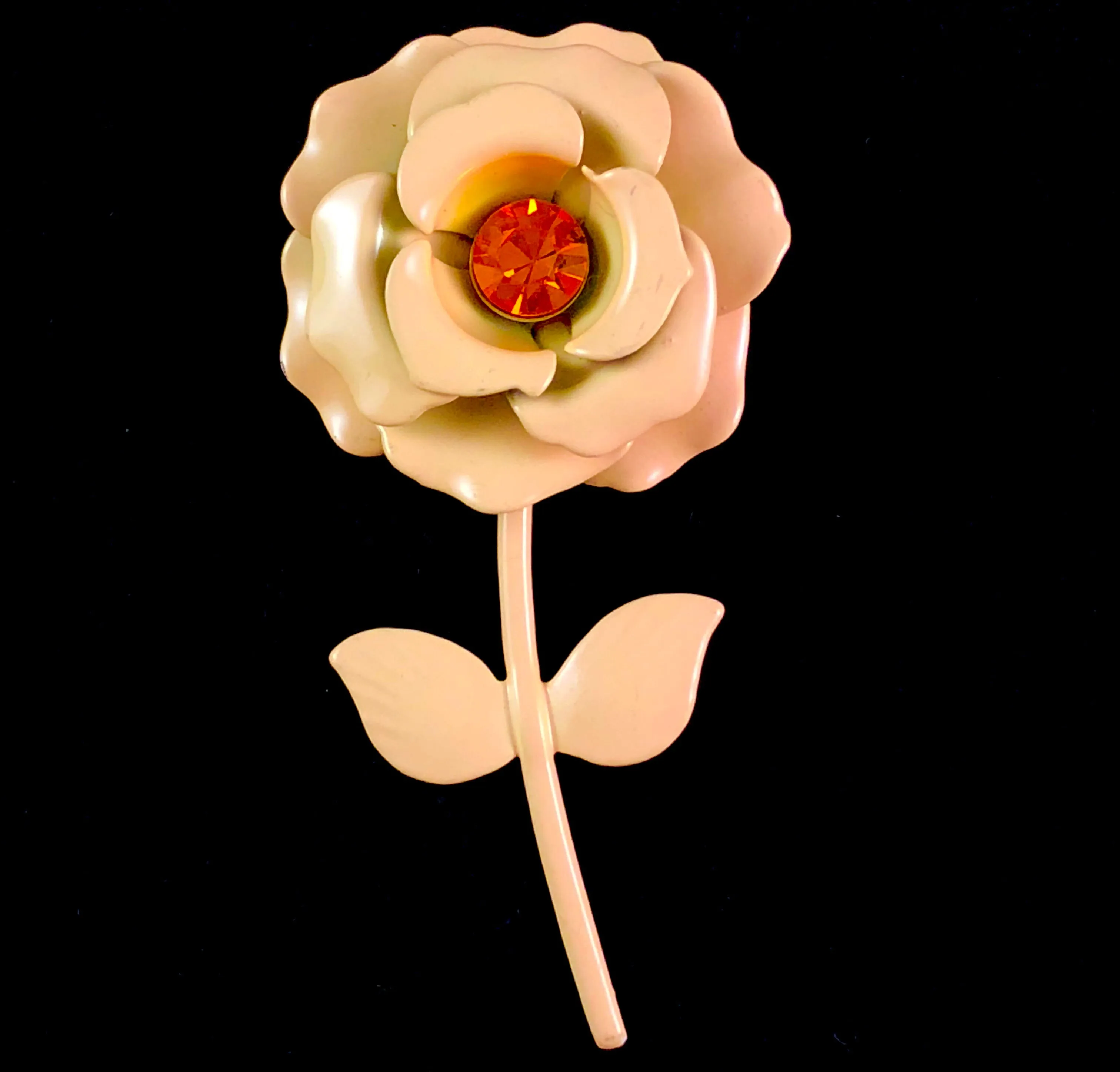 Late 60s/ Early 70s Pale Peach Enamel Flower Brooch