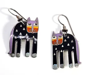 Laurel Burch Alexander's Animal Cat enamel Rhodium plated vintage Earrings 1980's