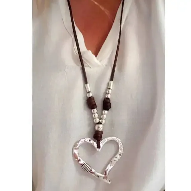 long pendant necklace Bohemian necklace, feather necklace, leaf pendant, bohemian jewelry, leather necklaces