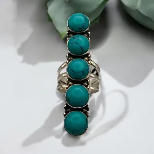 Long Turquoise Solid 925 Sterling Silver Ring 6.5