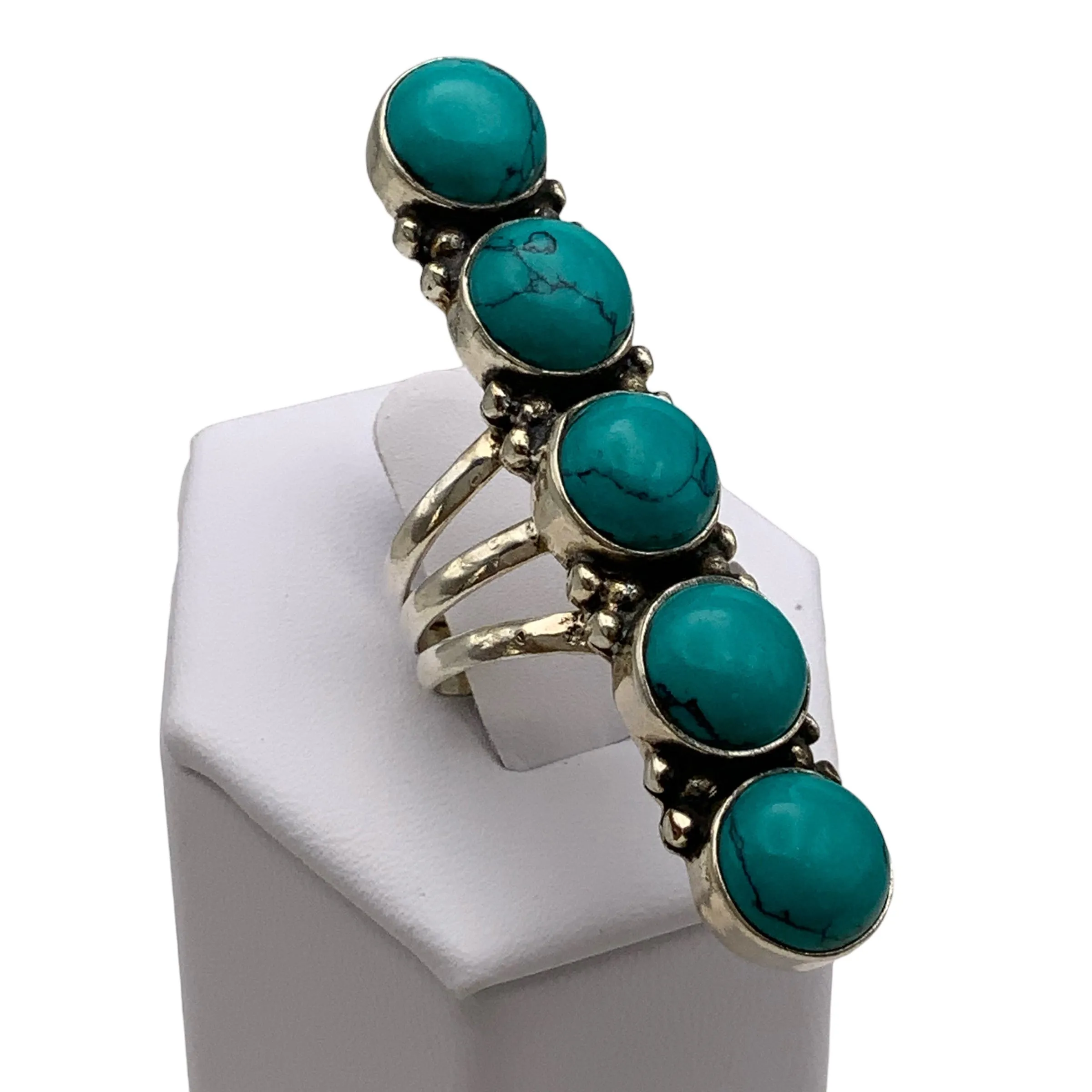 Long Turquoise Solid 925 Sterling Silver Ring 6