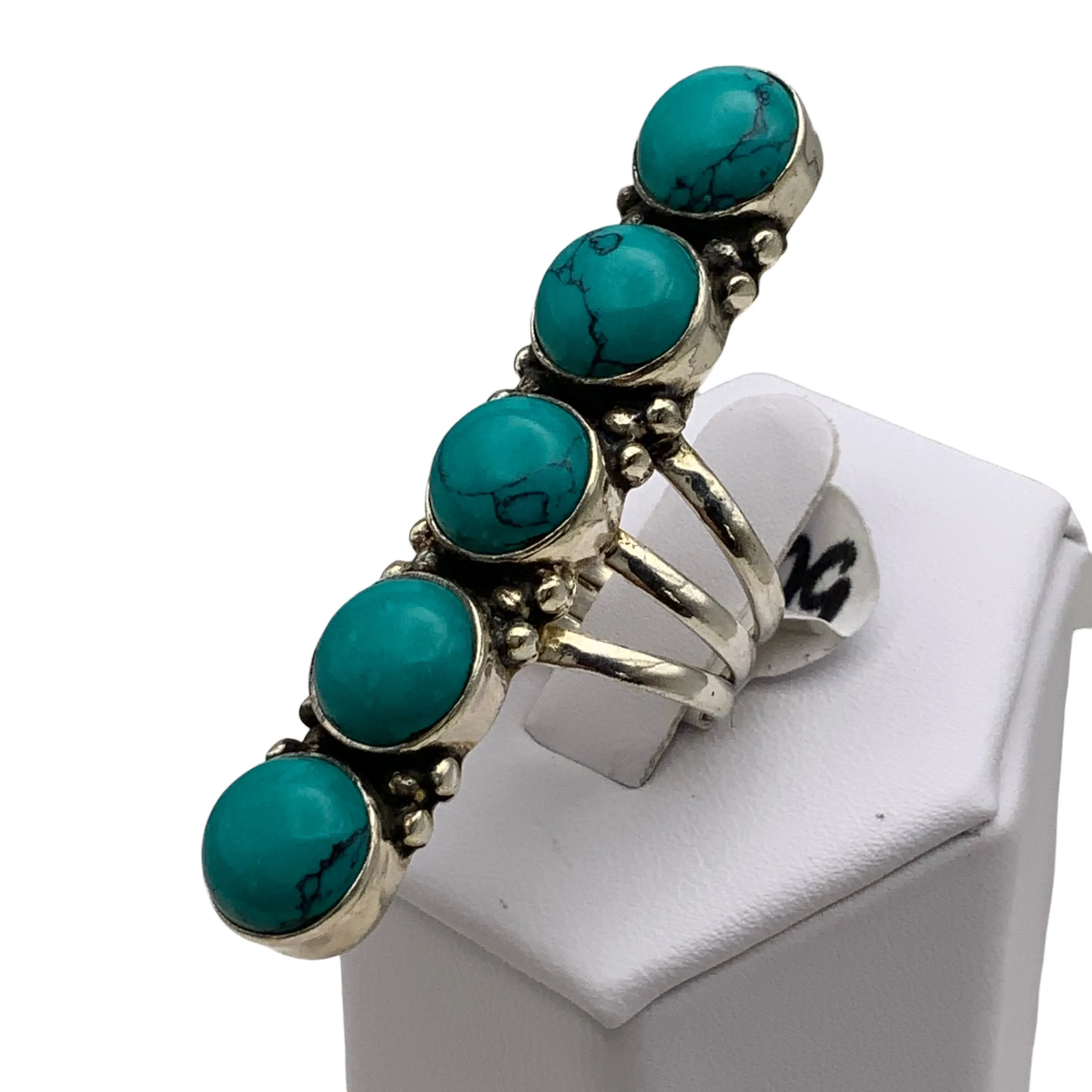 Long Turquoise Solid 925 Sterling Silver Ring 6
