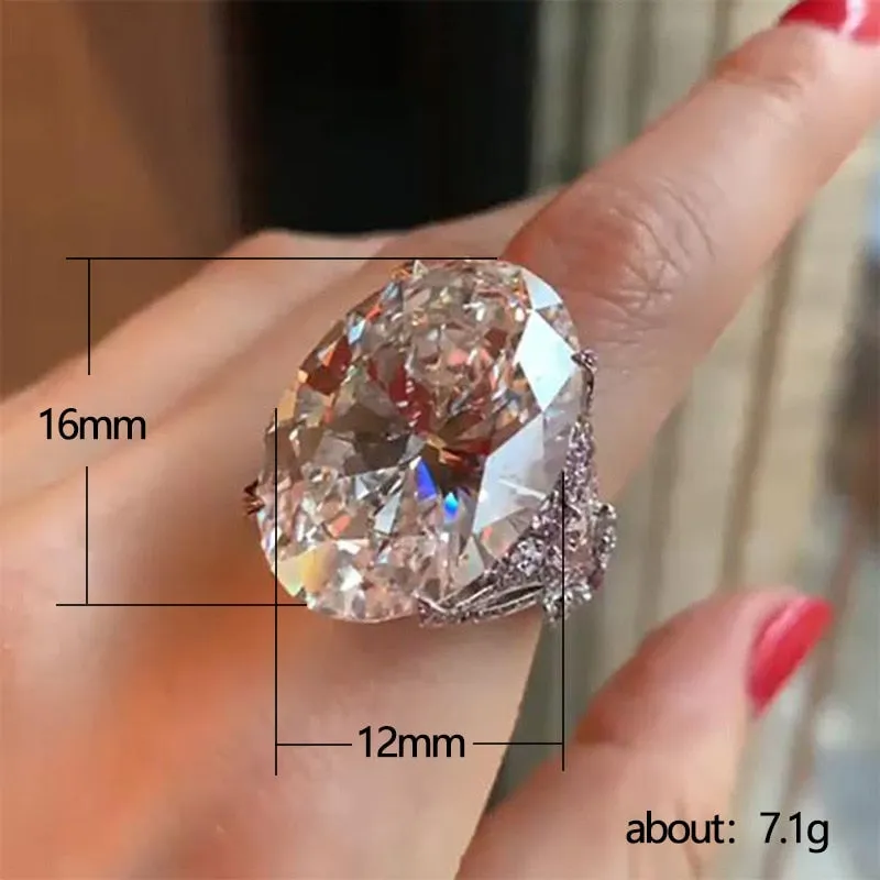 Luxury Female Big Oval Crystal Rhinestone Engagement Ring Cute Silver Silver Zircon Stone Ring Vintage Wedding Rings For Women