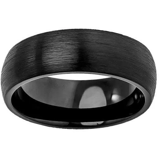 Mens Wedding Tungsten Band Brushed Black Classic Domed  4mm -12mm