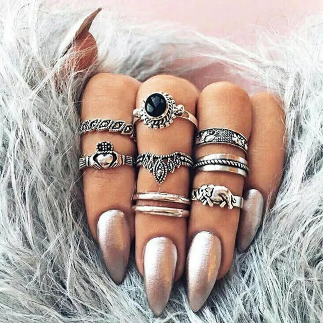 Meyfflin Vintage Knuckle Ring Set for Women Fashion Anel Aneis Bague Femme Stone Silver Midi Finger Rings Boho Jewelry 10pcs/Set