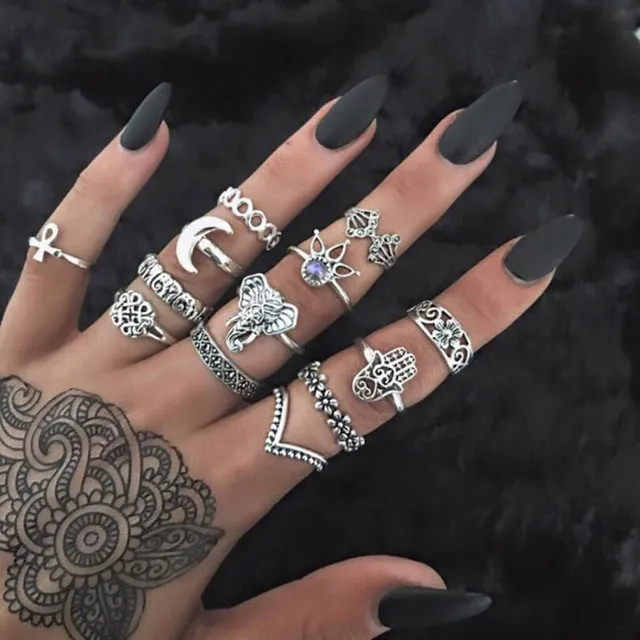 Meyfflin Vintage Knuckle Ring Set for Women Fashion Anel Aneis Bague Femme Stone Silver Midi Finger Rings Boho Jewelry 10pcs/Set