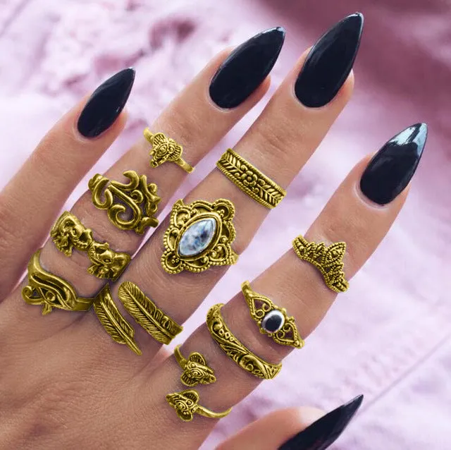 Meyfflin Vintage Knuckle Ring Set for Women Fashion Anel Aneis Bague Femme Stone Silver Midi Finger Rings Boho Jewelry 10pcs/Set