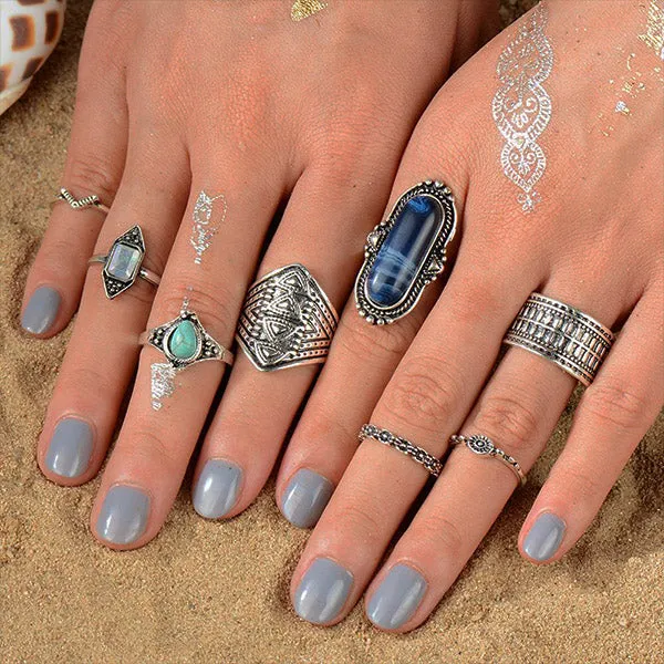 Meyfflin Vintage Knuckle Ring Set for Women Fashion Anel Aneis Bague Femme Stone Silver Midi Finger Rings Boho Jewelry 10pcs/Set