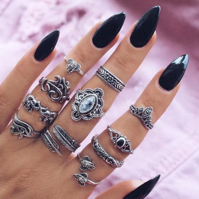 Meyfflin Vintage Knuckle Ring Set for Women Fashion Anel Aneis Bague Femme Stone Silver Midi Finger Rings Boho Jewelry 10pcs/Set