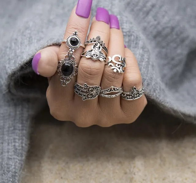 Meyfflin Vintage Knuckle Ring Set for Women Fashion Anel Aneis Bague Femme Stone Silver Midi Finger Rings Boho Jewelry 10pcs/Set