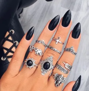 Meyfflin Vintage Knuckle Ring Set for Women Fashion Anel Aneis Bague Femme Stone Silver Midi Finger Rings Boho Jewelry 10pcs/Set