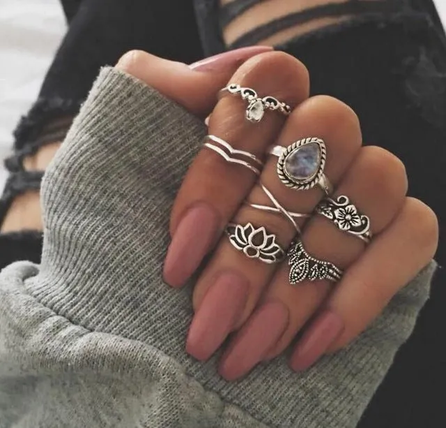 Meyfflin Vintage Knuckle Ring Set for Women Fashion Anel Aneis Bague Femme Stone Silver Midi Finger Rings Boho Jewelry 10pcs/Set