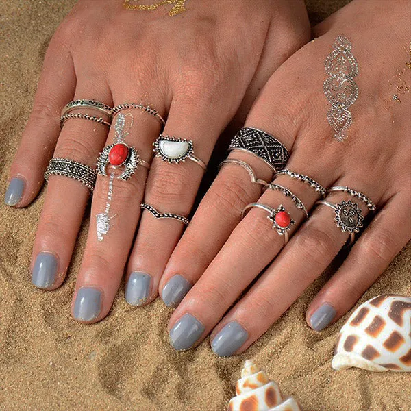 Meyfflin Vintage Knuckle Ring Set for Women Fashion Anel Aneis Bague Femme Stone Silver Midi Finger Rings Boho Jewelry 10pcs/Set