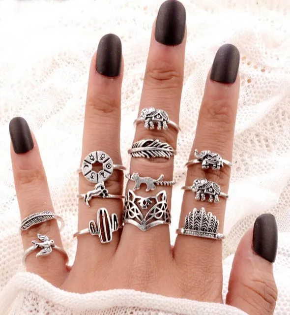 Meyfflin Vintage Knuckle Ring Set for Women Fashion Anel Aneis Bague Femme Stone Silver Midi Finger Rings Boho Jewelry 10pcs/Set