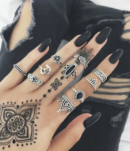 Meyfflin Vintage Knuckle Ring Set for Women Fashion Anel Aneis Bague Femme Stone Silver Midi Finger Rings Boho Jewelry 10pcs/Set