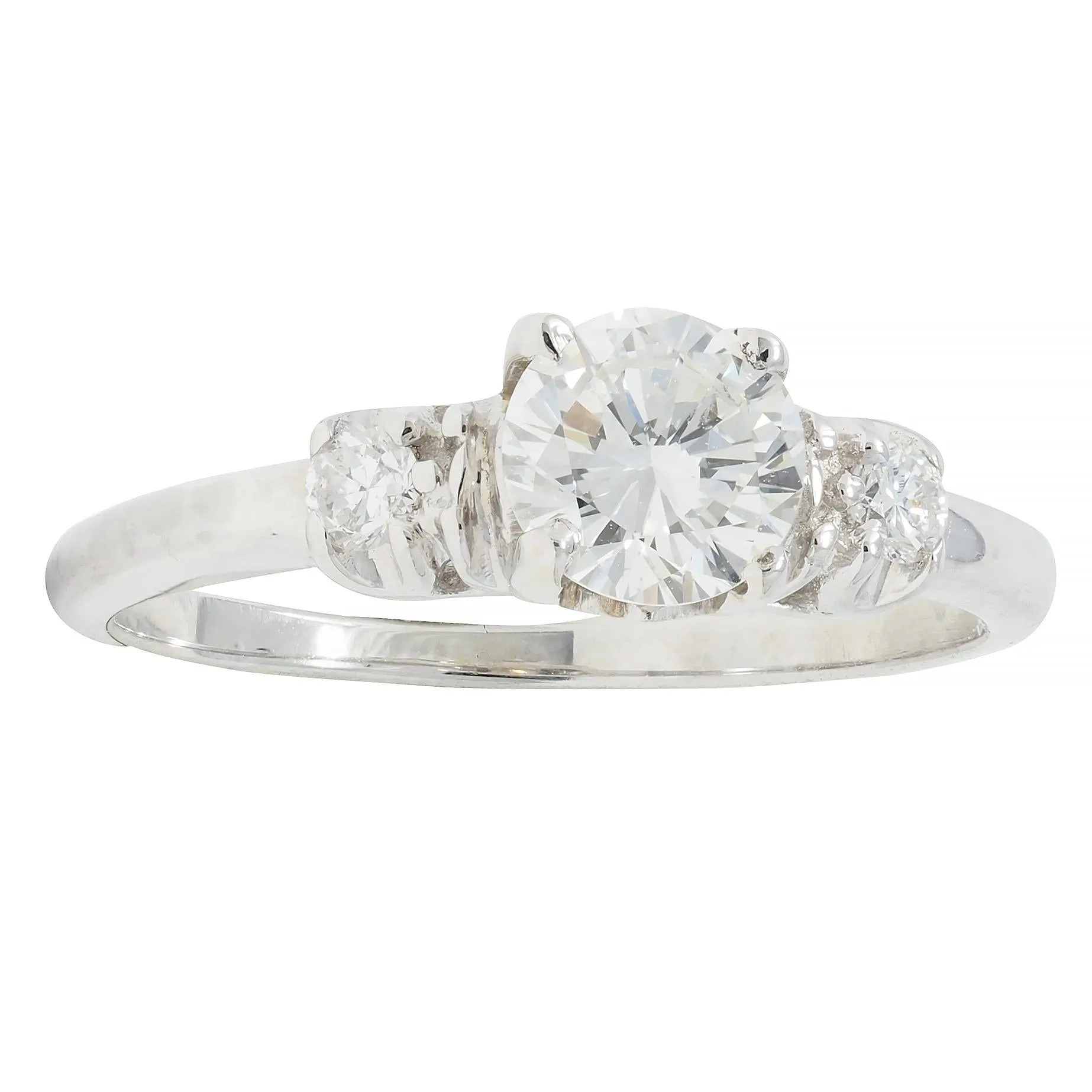 Mid-Century 0.65 CTW Transitional Cut Diamond 18 Karat White Gold Engagement Ring