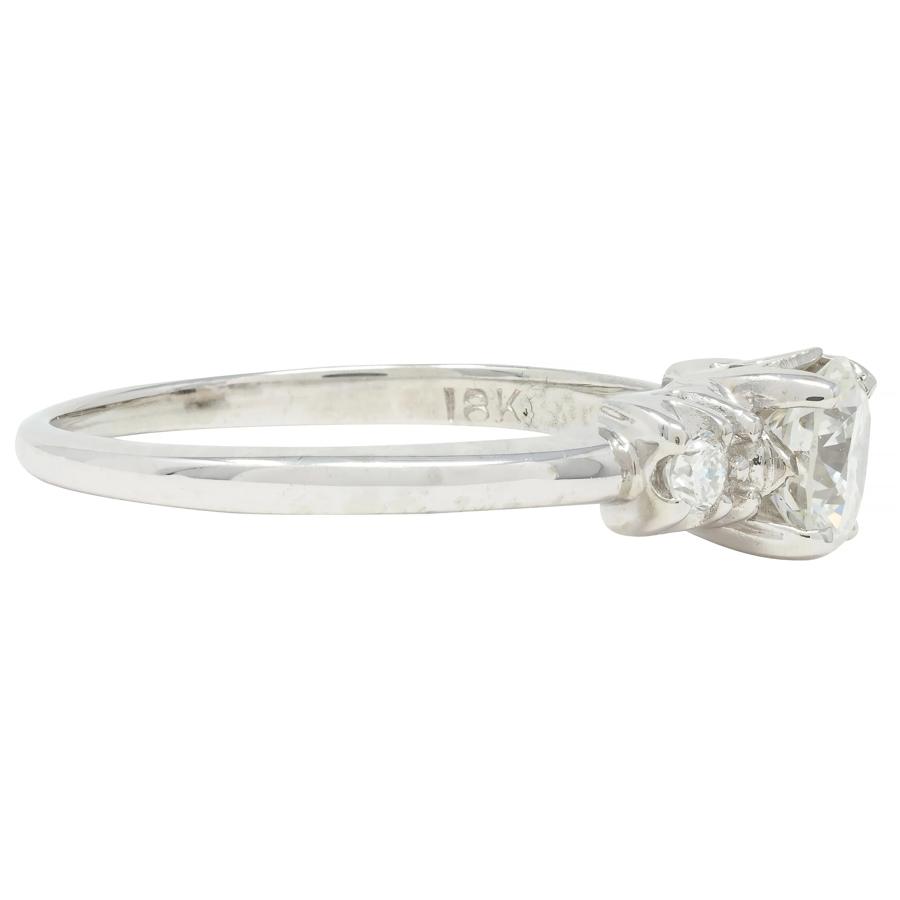 Mid-Century 0.65 CTW Transitional Cut Diamond 18 Karat White Gold Engagement Ring